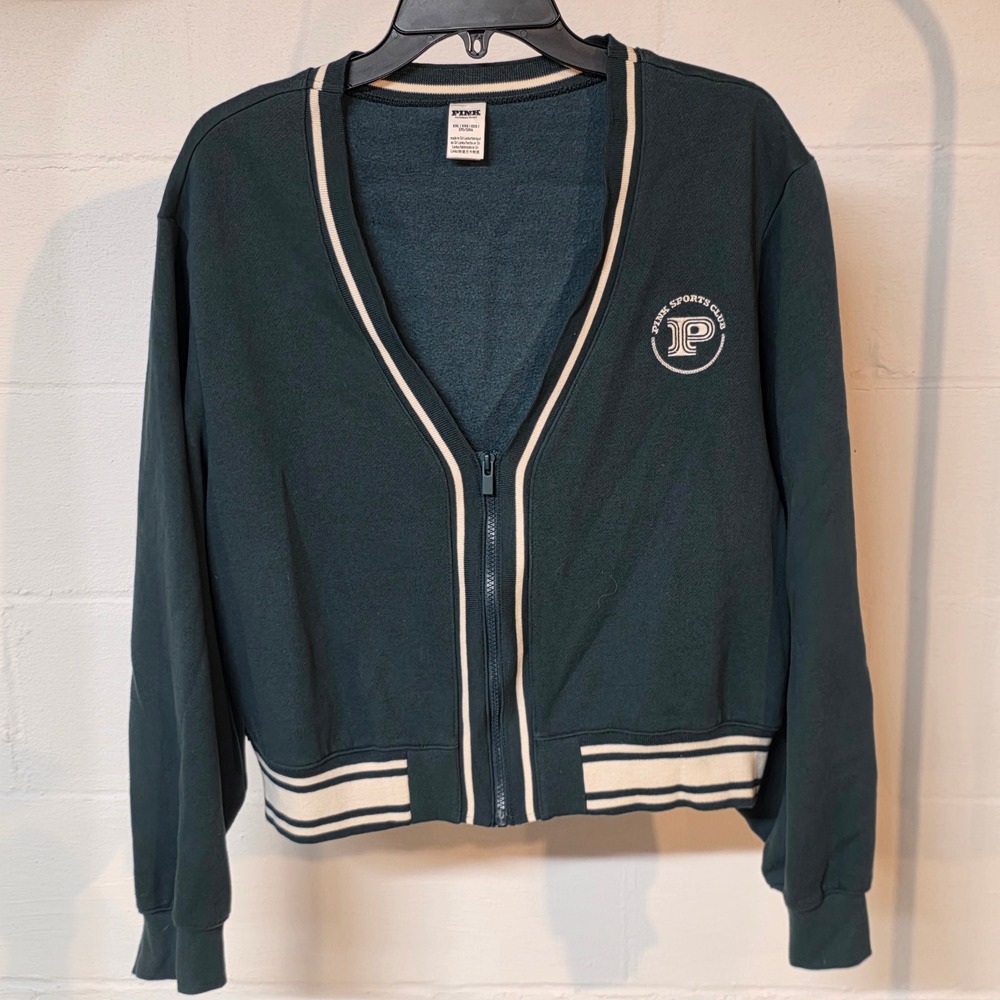 Pink Victoria's Secret Forest Green Varsity Zip Cardigan XXL Pink Sports Club